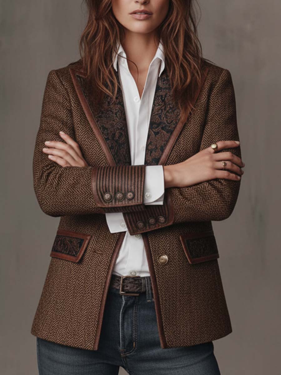 Nancy | Tailored Herringbone Single-Breasted Blazer
