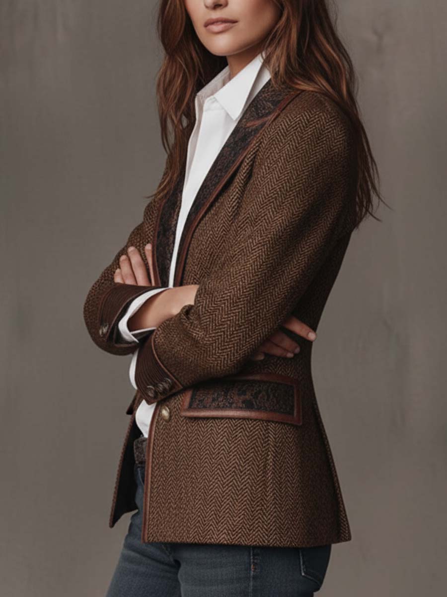 Nancy | Tailored Herringbone Single-Breasted Blazer