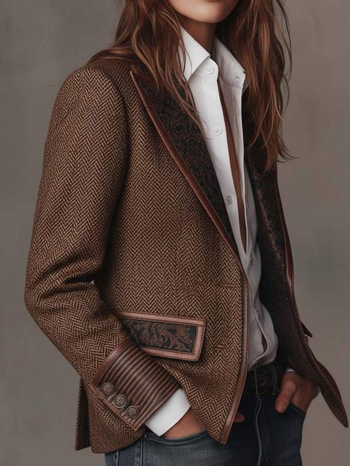 Nancy | Tailored Herringbone Single-Breasted Blazer