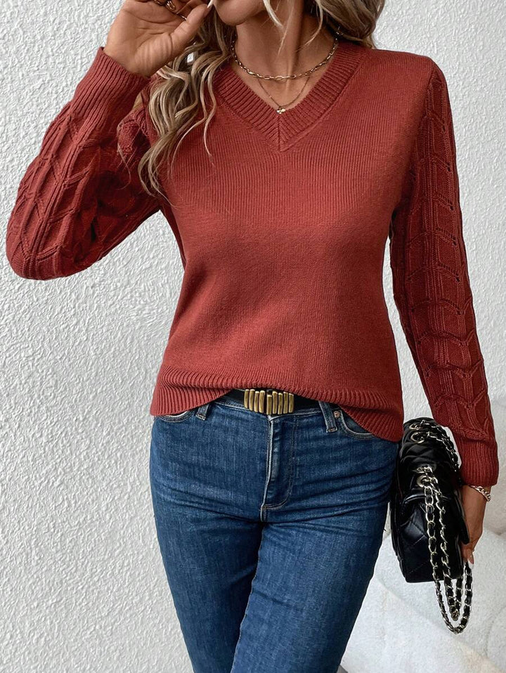Natalie | Classic Cable Knit Sweater V-Neck Pullover
