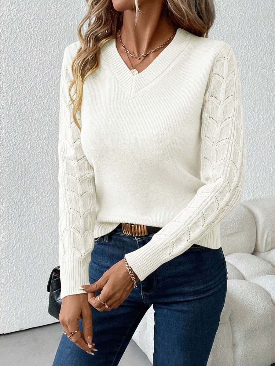 Natalie | Classic Cable Knit Sweater V-Neck Pullover
