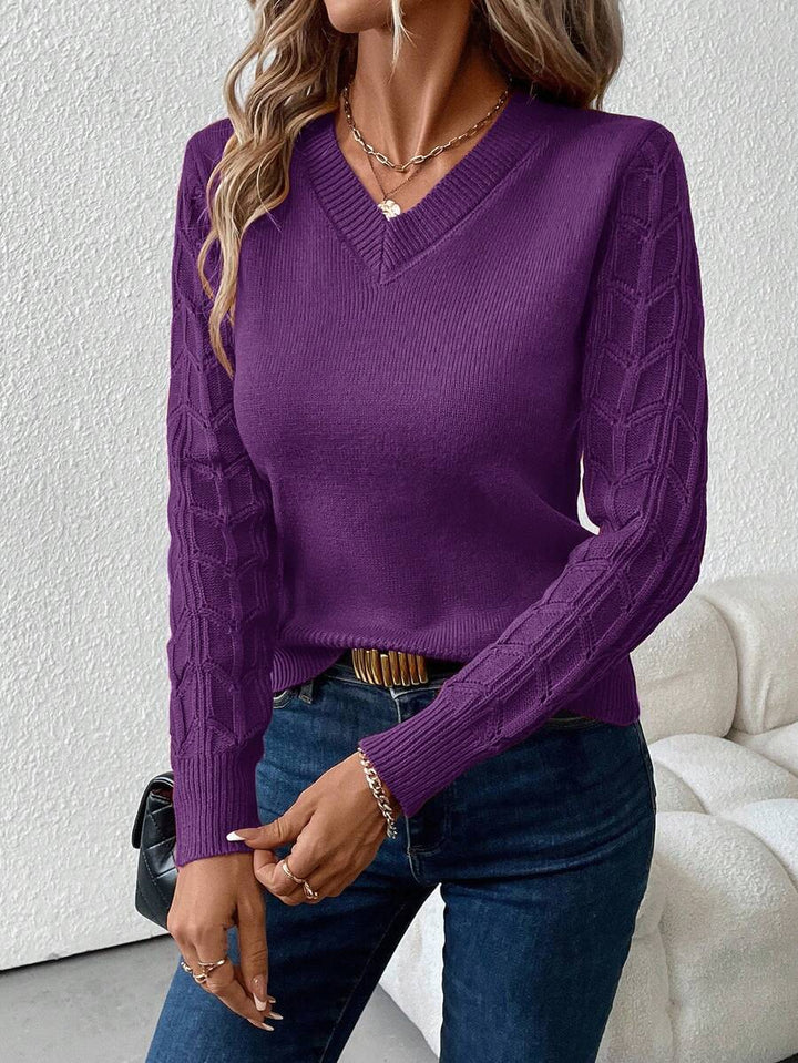 Natalie | Classic Cable Knit Sweater V-Neck Pullover