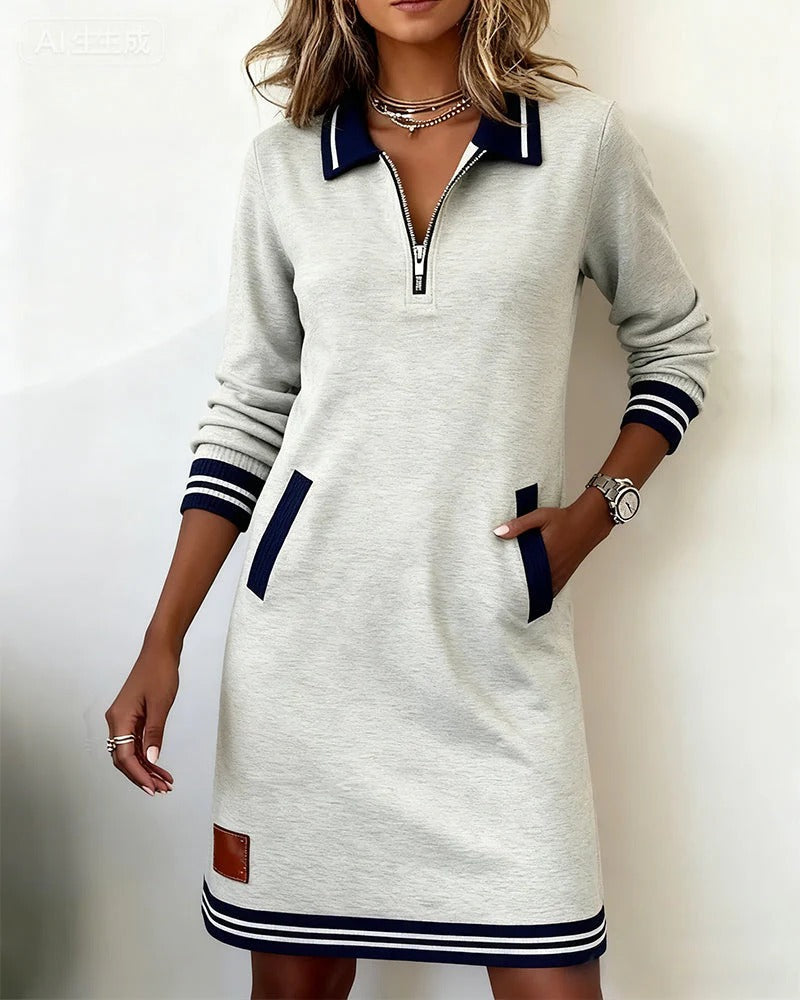 Natalie | Classic Quarter Zip Long Sleeve Dress