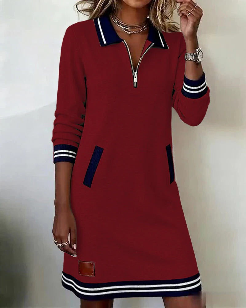 Natalie | Classic Quarter Zip Long Sleeve Dress