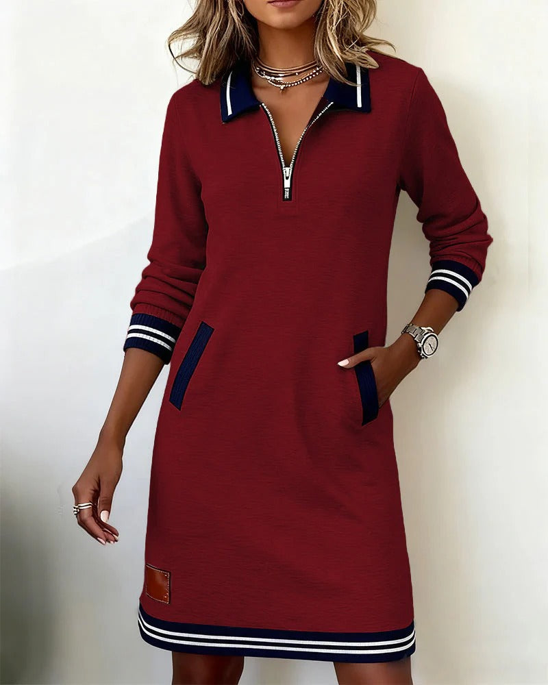 Natalie | Classic Quarter Zip Long Sleeve Dress
