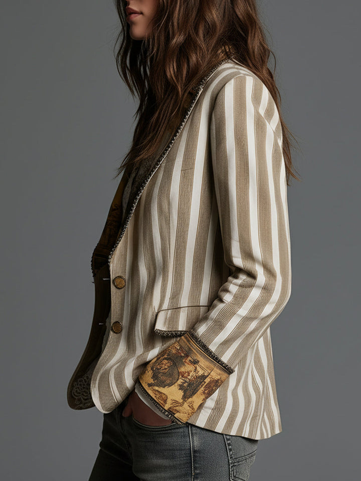 Natalie | Effortless Bohemian Striped Blazer with Printed Lapels