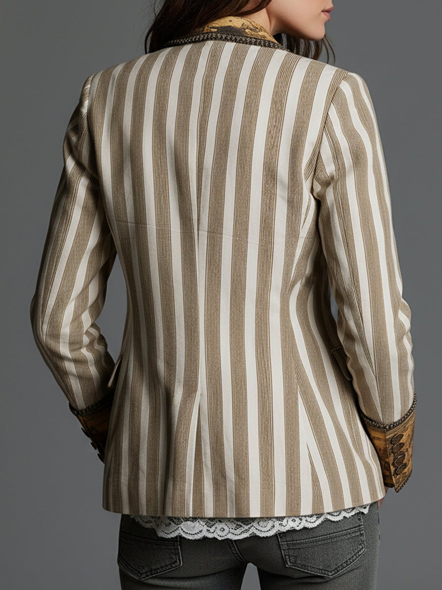Natalie | Effortless Bohemian Striped Blazer with Printed Lapels