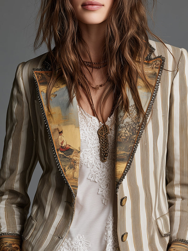 Natalie | Effortless Bohemian Striped Blazer with Printed Lapels