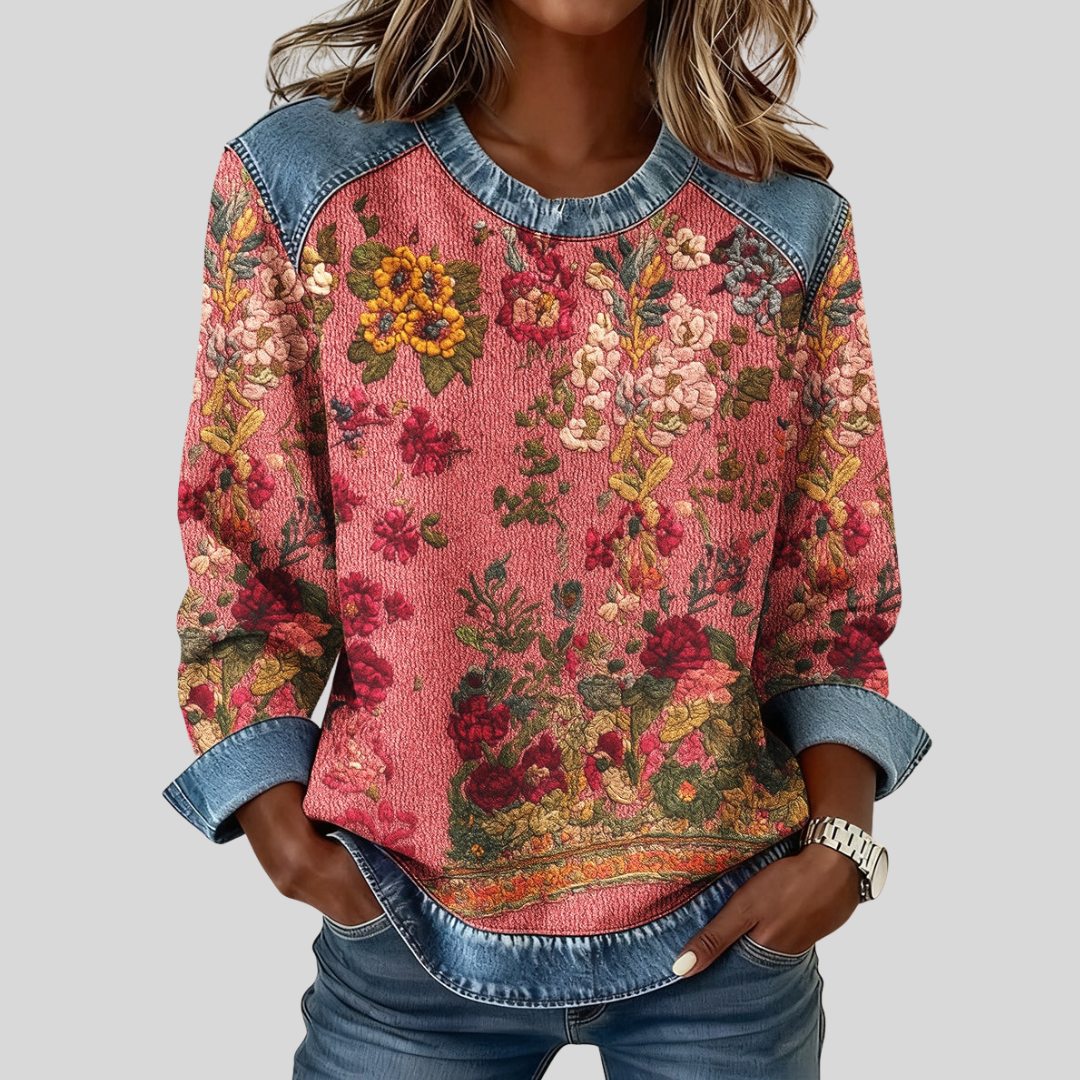 Natalie | Polished Floral Crewneck Pullover Sweatshirt