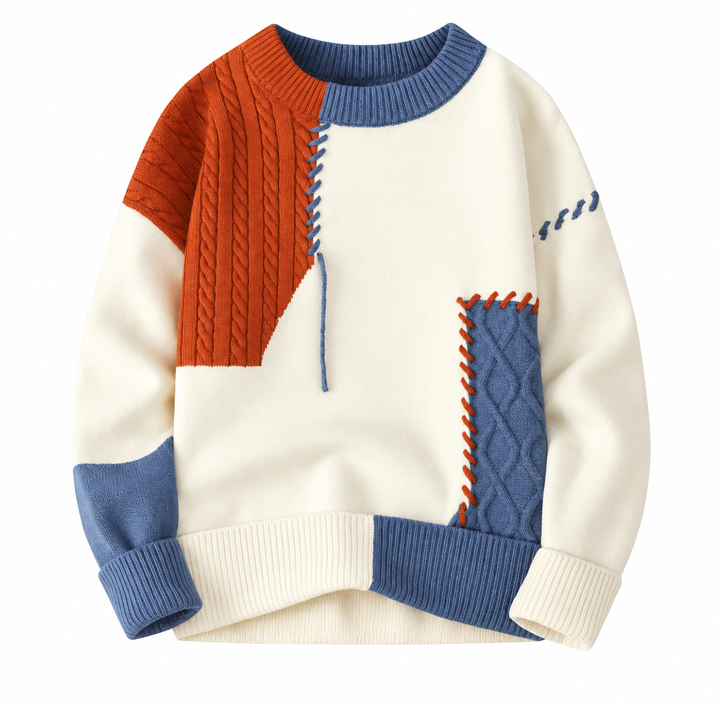 Nicholas | Relaxed Patchwork Crewneck Mens Knit Sweater