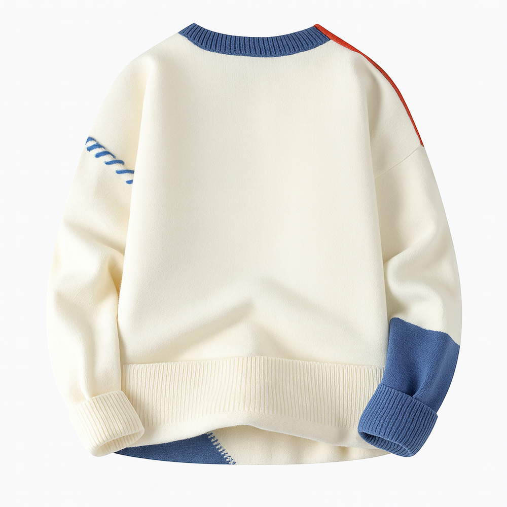 Nicholas | Relaxed Patchwork Crewneck Mens Knit Sweater