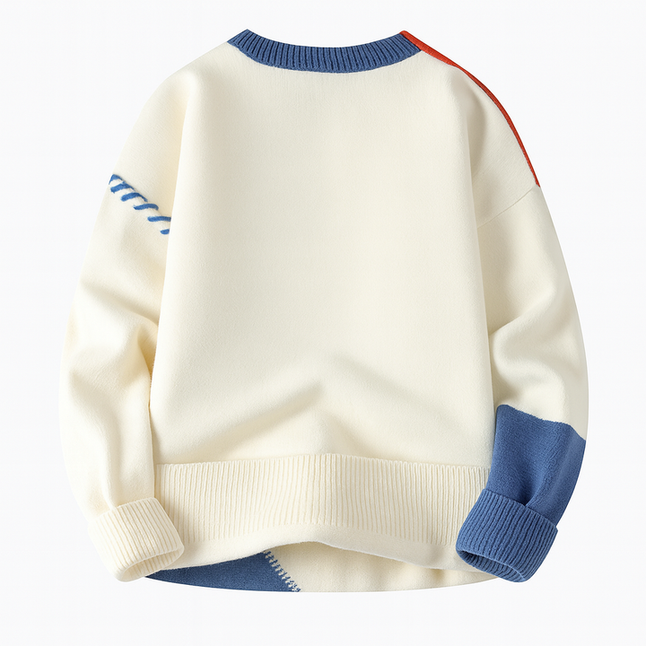 Nicholas | Relaxed Patchwork Crewneck Mens Knit Sweater