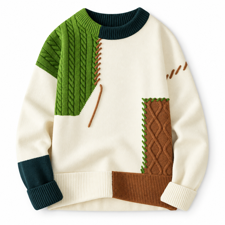 Nicholas | Relaxed Patchwork Crewneck Mens Knit Sweater