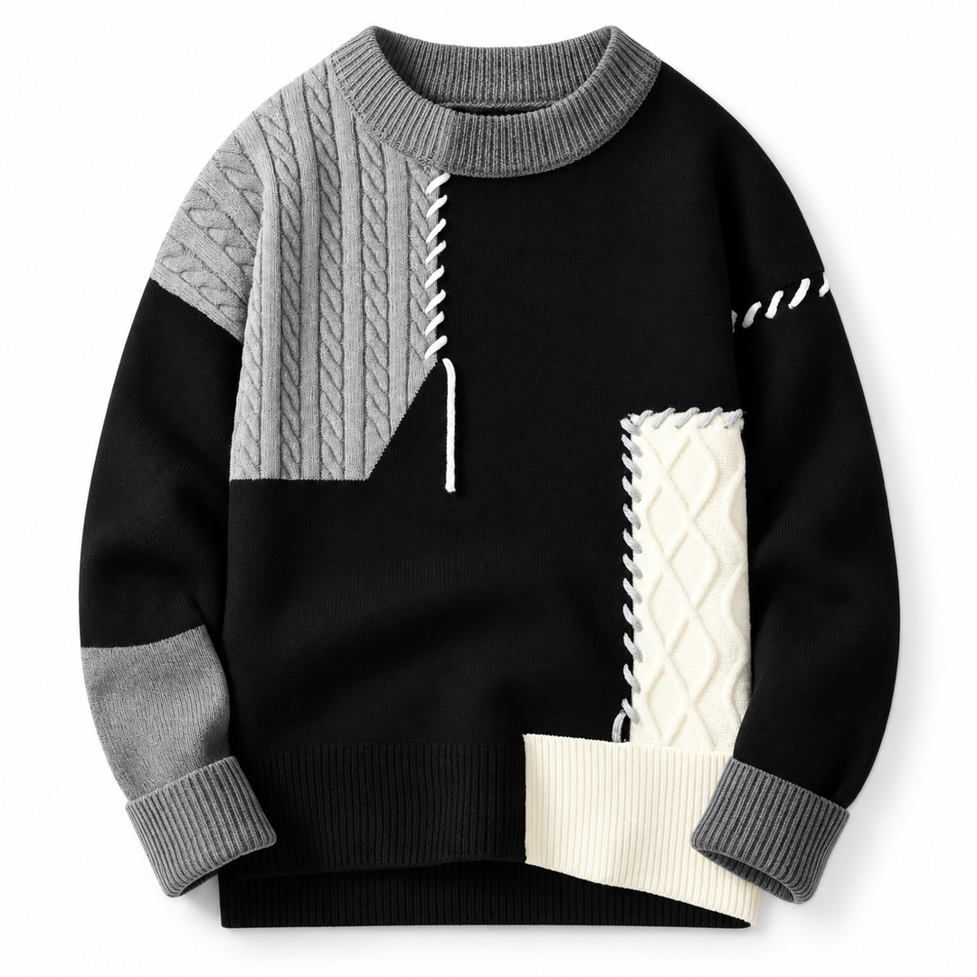 Nicholas | Relaxed Patchwork Crewneck Mens Knit Sweater