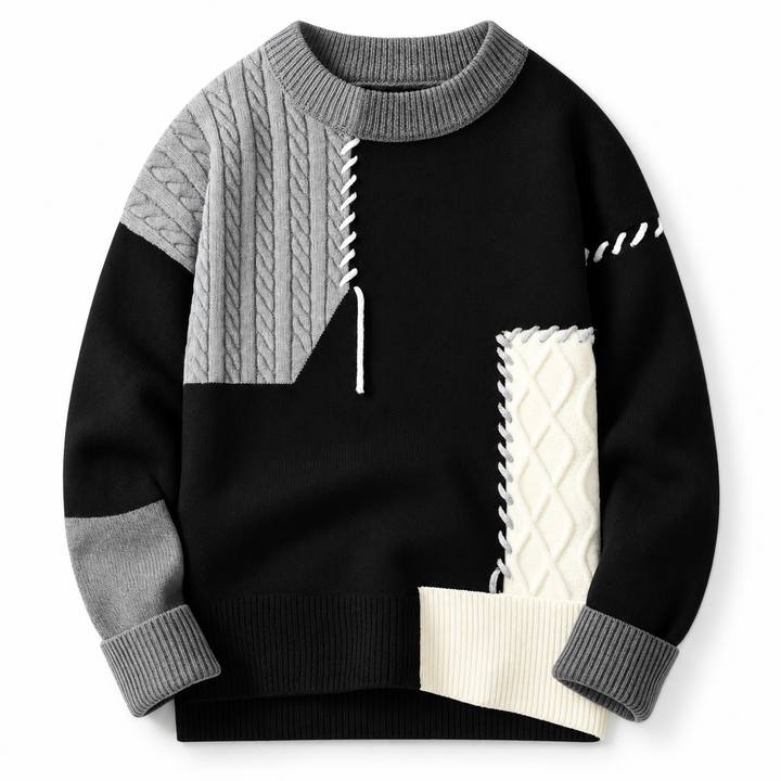 Nicholas | Relaxed Patchwork Crewneck Mens Knit Sweater