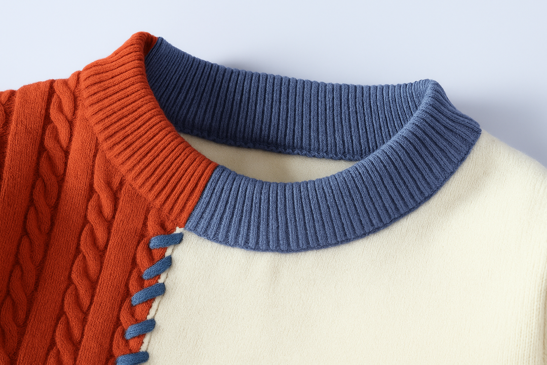 Nicholas | Relaxed Patchwork Crewneck Mens Knit Sweater