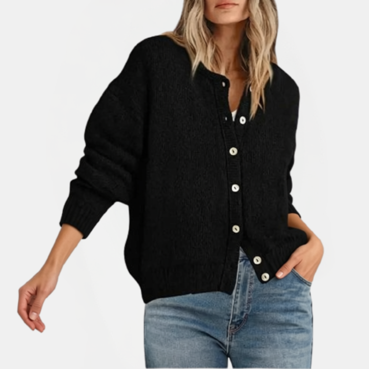 Nicole | Effortless Button Front Crewneck Knit Cardigan