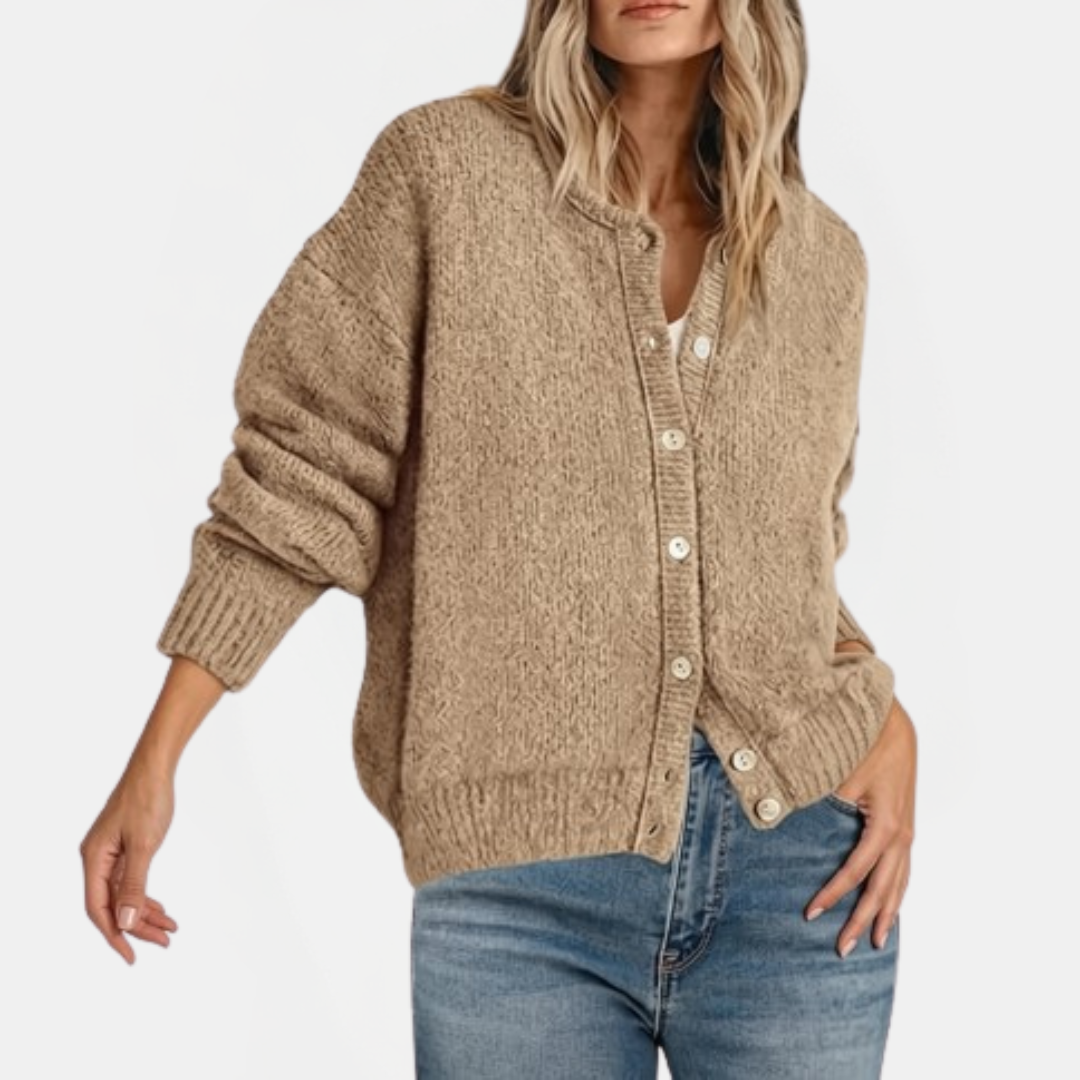 Nicole | Effortless Button Front Crewneck Knit Cardigan