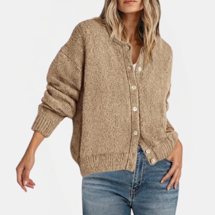 Nicole | Effortless Button Front Crewneck Knit Cardigan