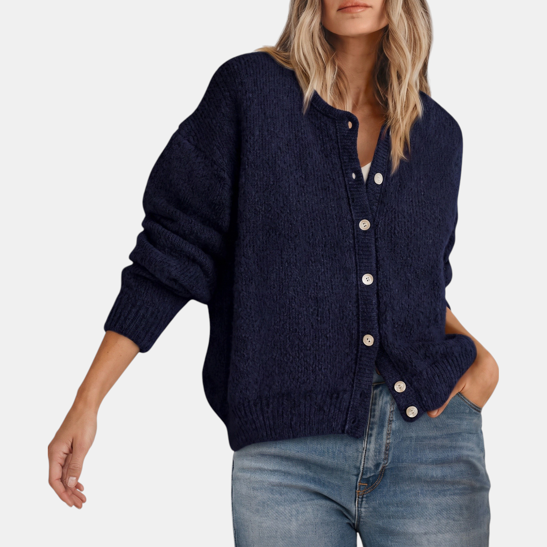 Nicole | Effortless Button Front Crewneck Knit Cardigan