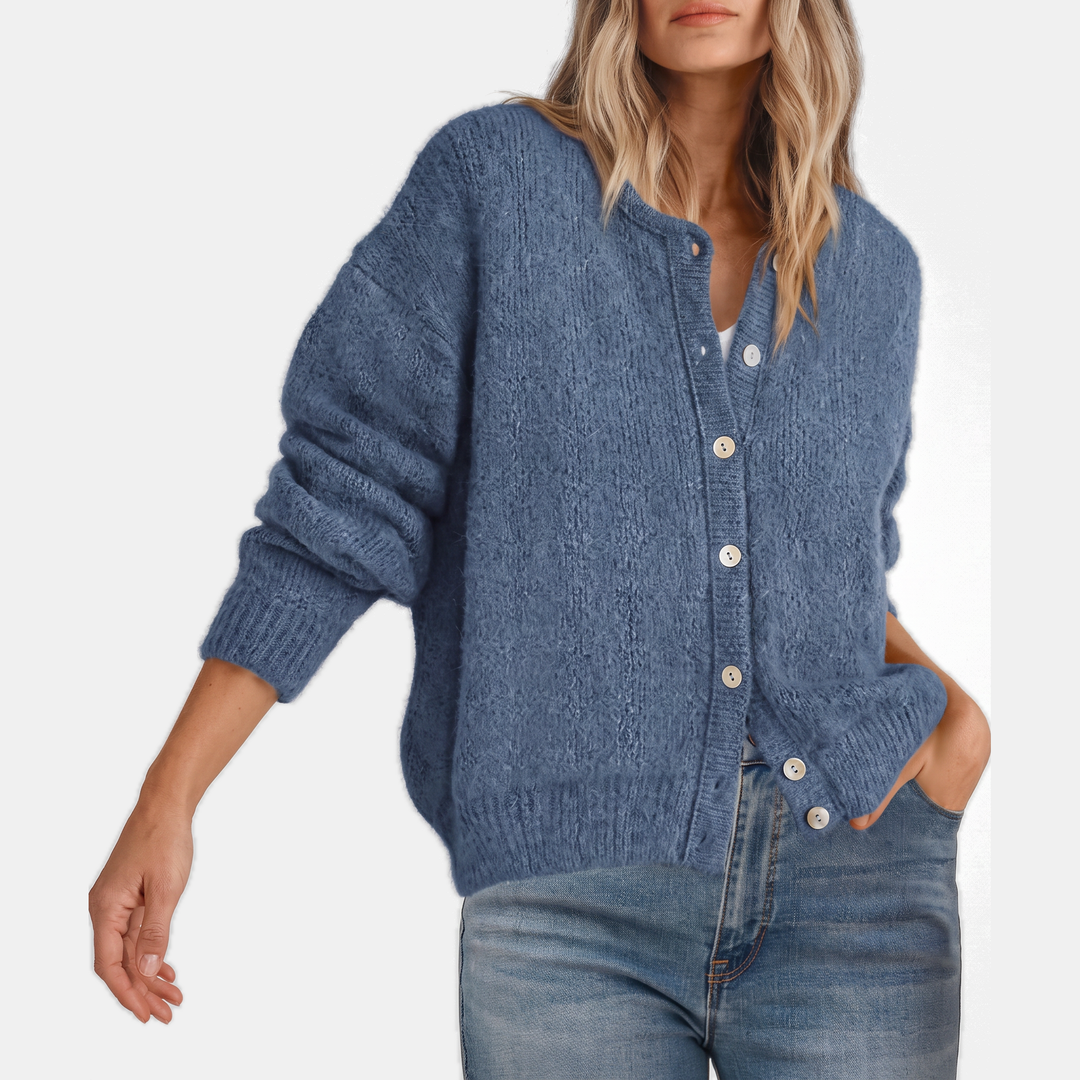 Nicole | Effortless Button Front Crewneck Knit Cardigan