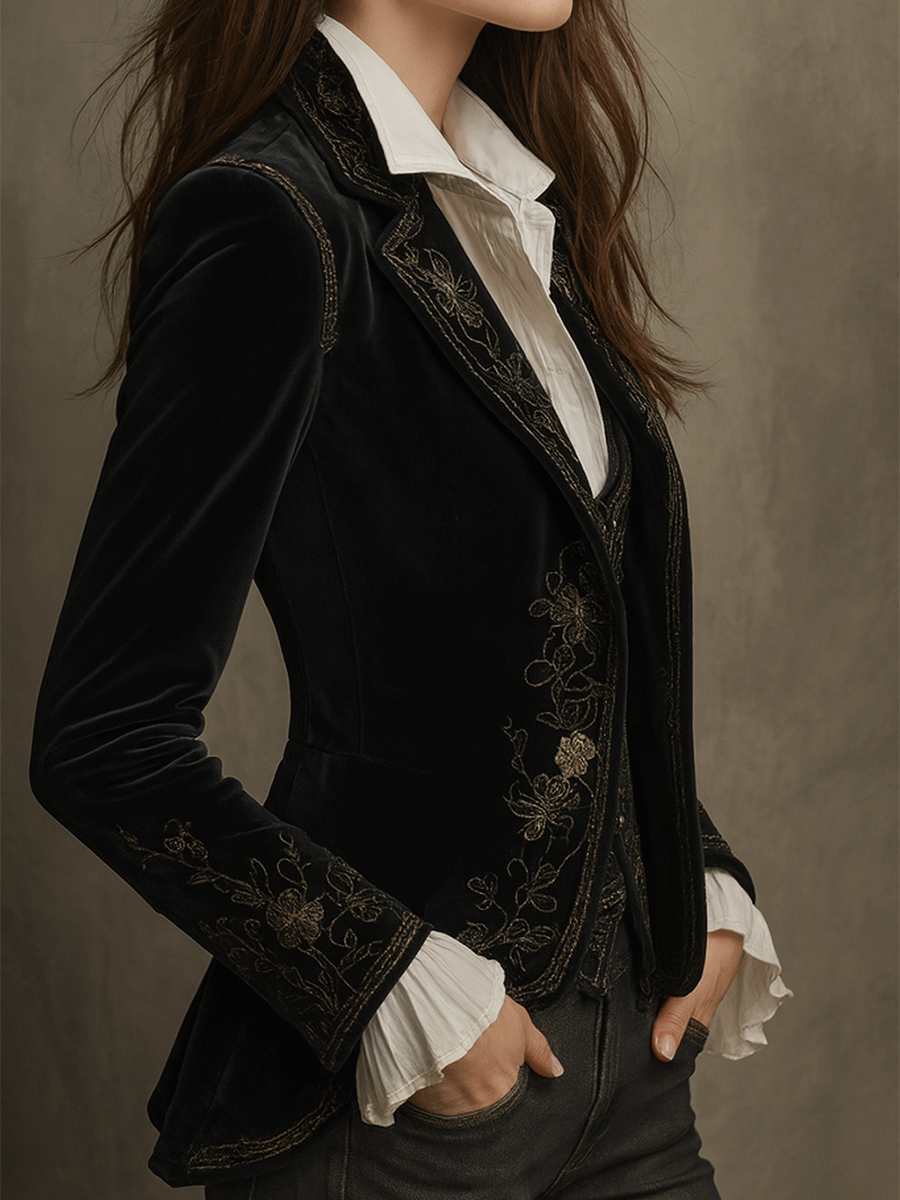 Nicole | Floral Embroidered Fitted Long Sleeve Blazer