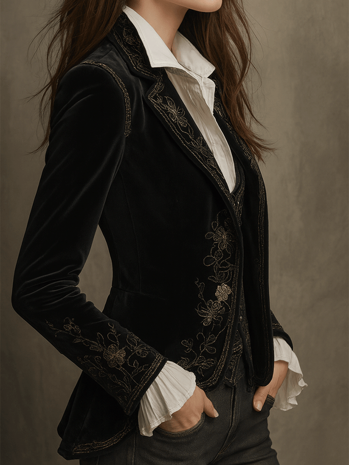 Nicole | Floral Embroidered Fitted Long Sleeve Blazer