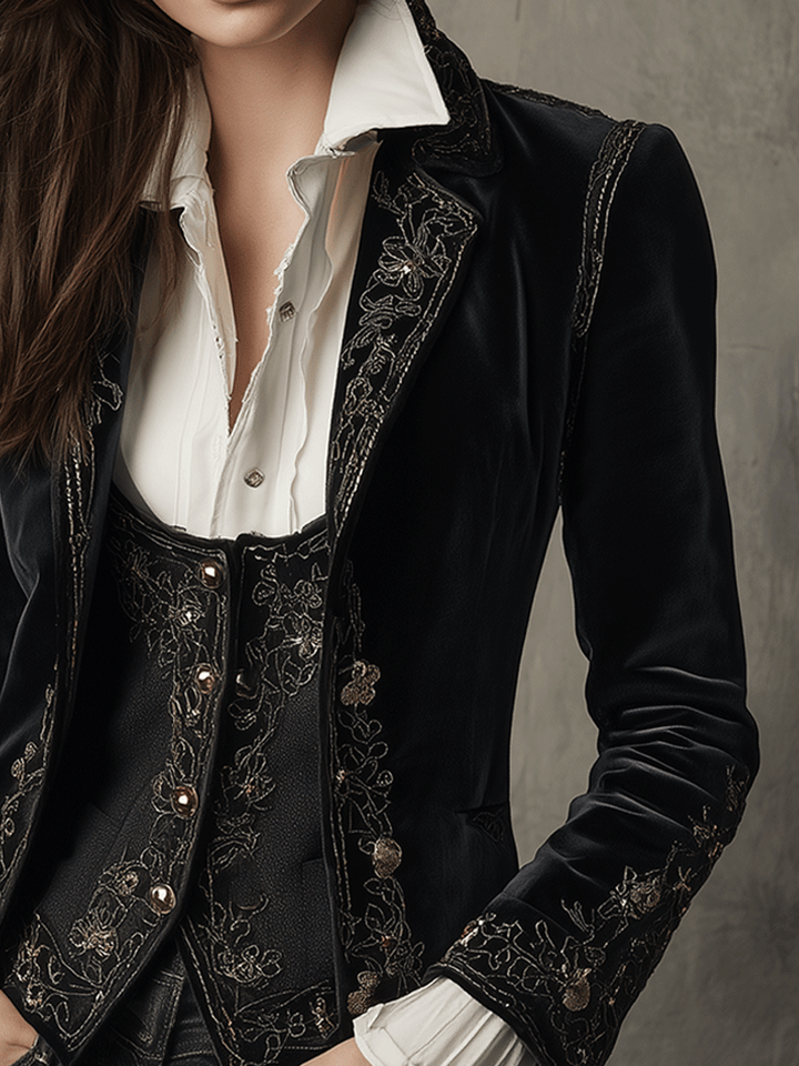 Nicole | Floral Embroidered Fitted Long Sleeve Blazer