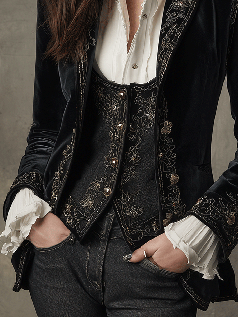 Nicole | Floral Embroidered Fitted Long Sleeve Blazer