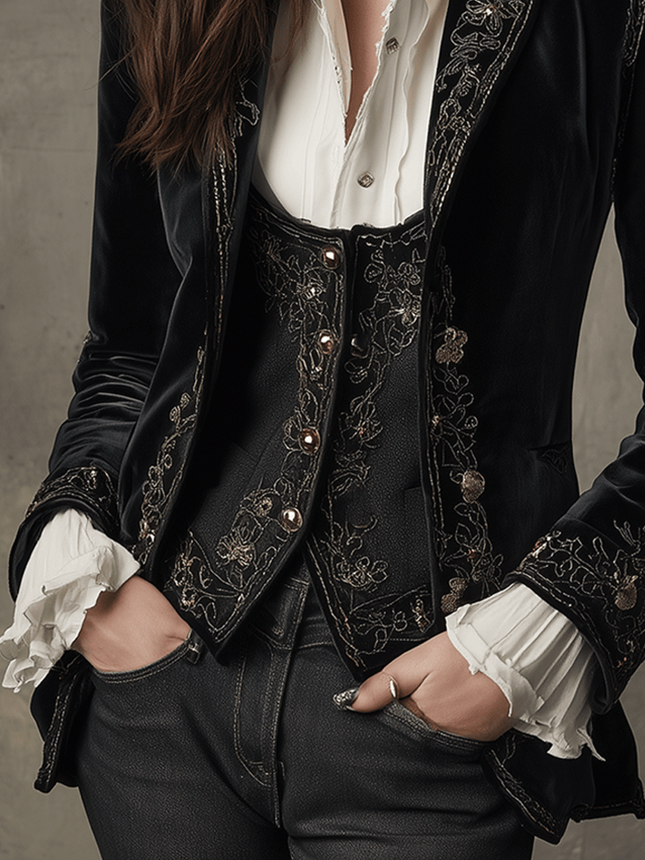 Nicole | Floral Embroidered Fitted Long Sleeve Blazer