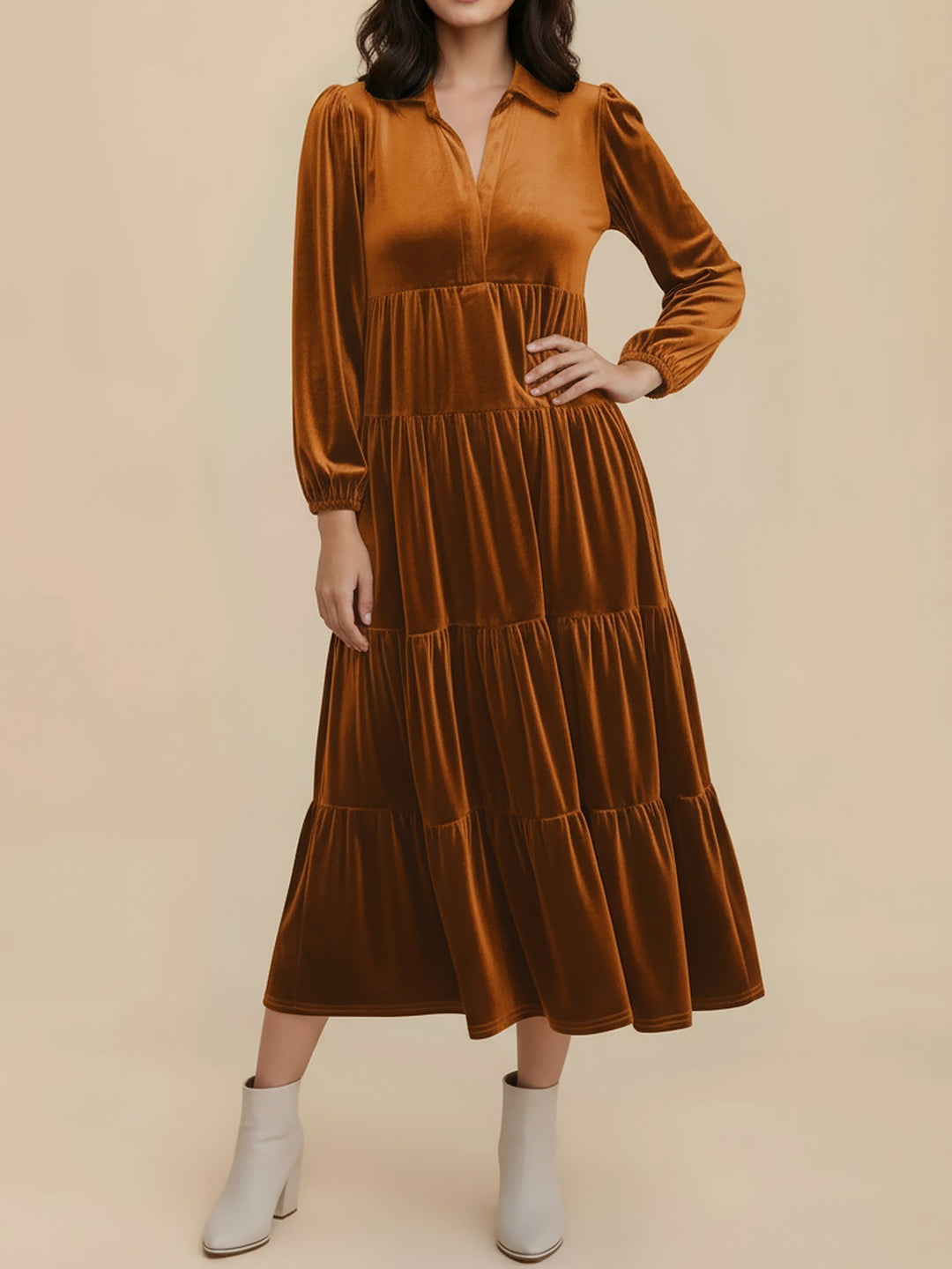 Nicole | Stylish Tiered Velvet Long-Sleeve Christmas Dress