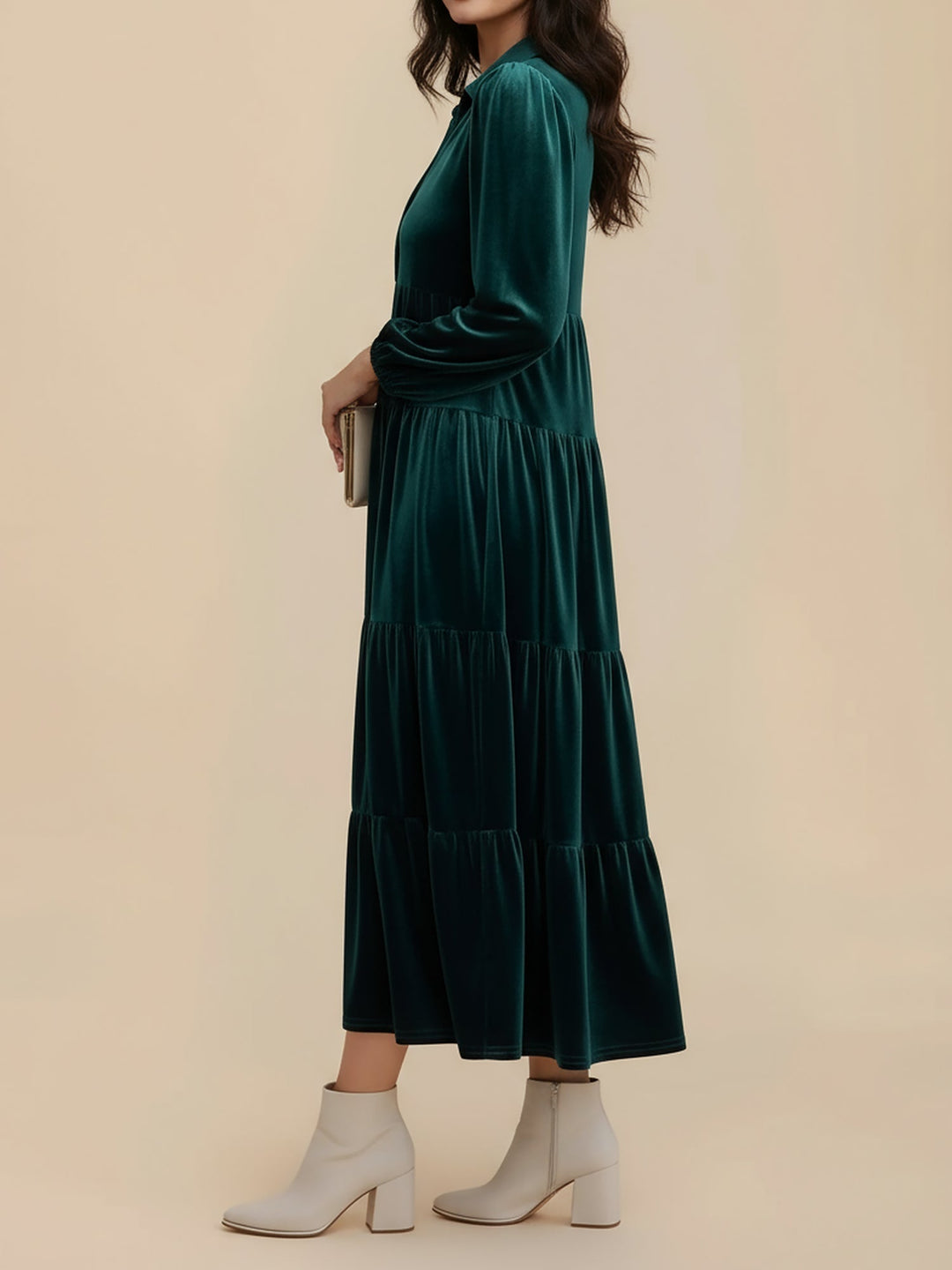 Nicole | Stylish Tiered Velvet Long-Sleeve Christmas Dress