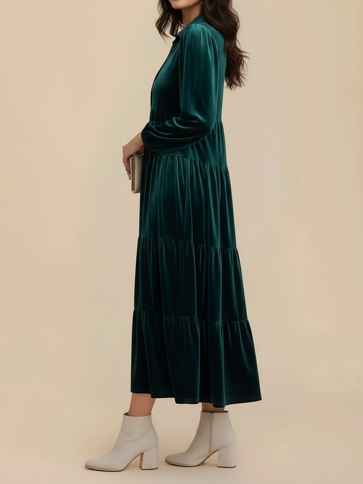 Nicole | Stylish Tiered Velvet Long-Sleeve Christmas Dress