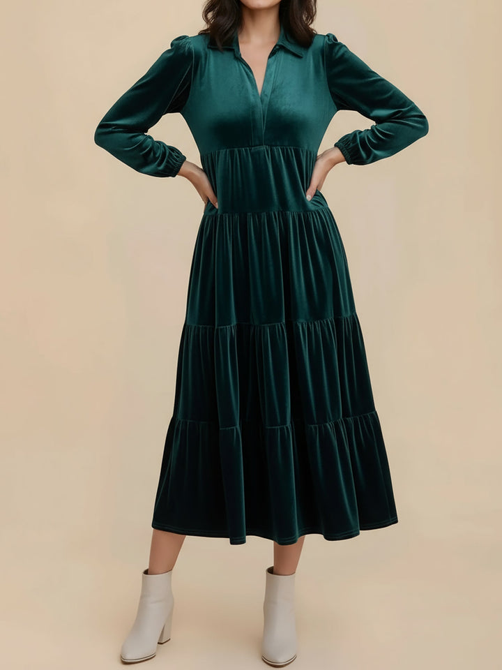 Nicole | Stylish Tiered Velvet Long-Sleeve Christmas Dress