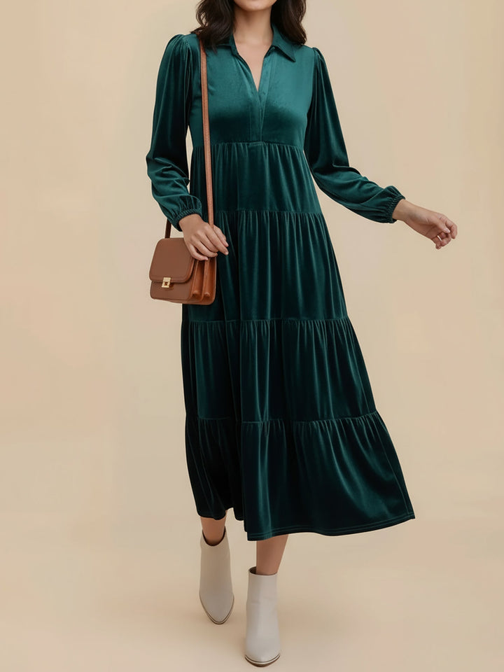 Nicole | Stylish Tiered Velvet Long-Sleeve Christmas Dress