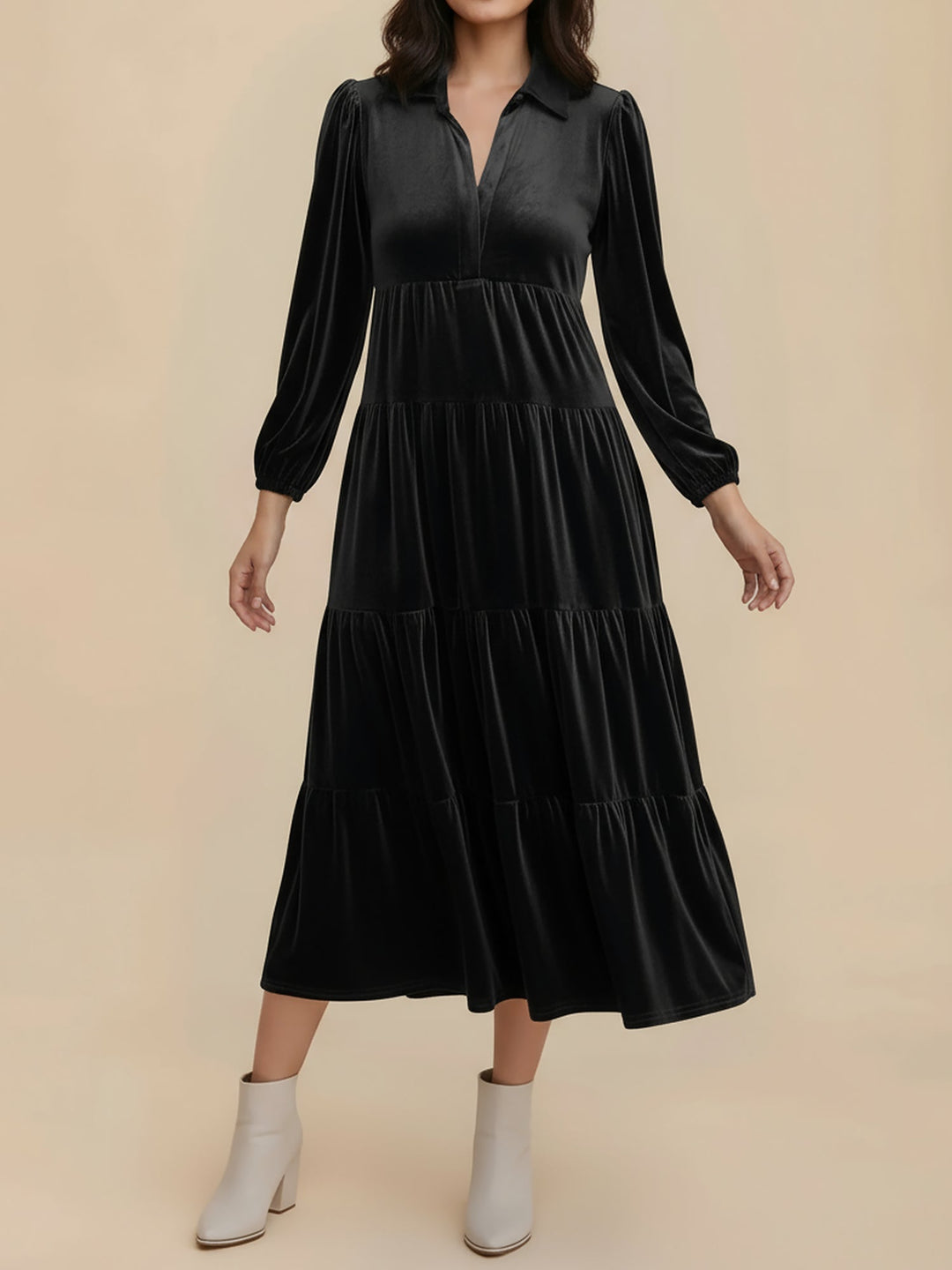 Nicole | Stylish Tiered Velvet Long-Sleeve Christmas Dress