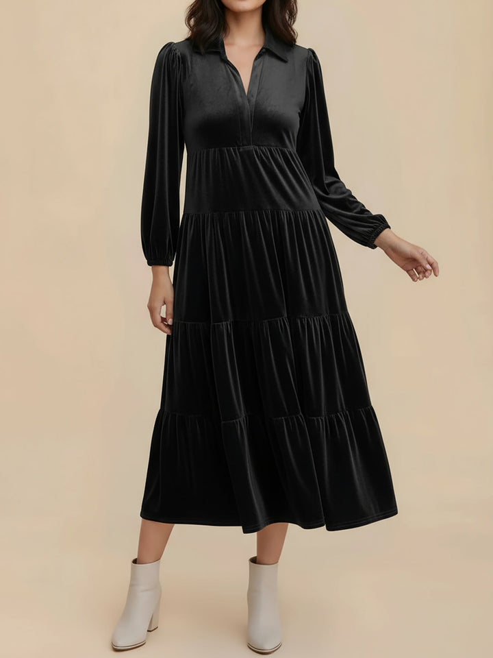 Nicole | Stylish Tiered Velvet Long-Sleeve Christmas Dress