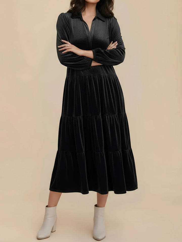 Nicole | Stylish Tiered Velvet Long-Sleeve Christmas Dress