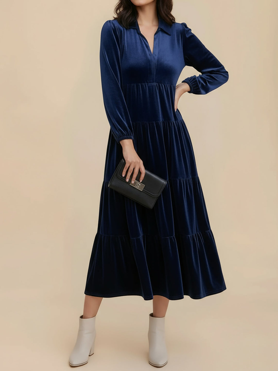 Nicole | Stylish Tiered Velvet Long-Sleeve Christmas Dress
