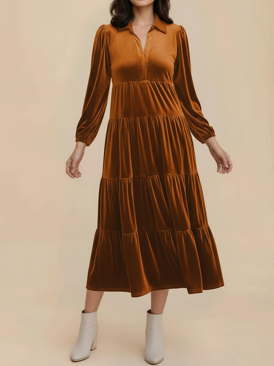 Nicole | Stylish Tiered Velvet Long-Sleeve Christmas Dress