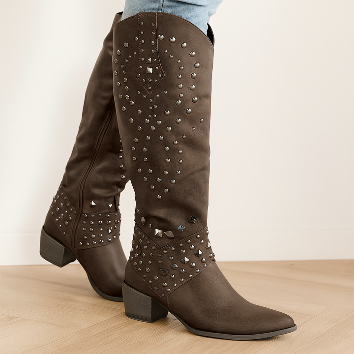 Nicole | Timeless Studded Western Knee High Boots