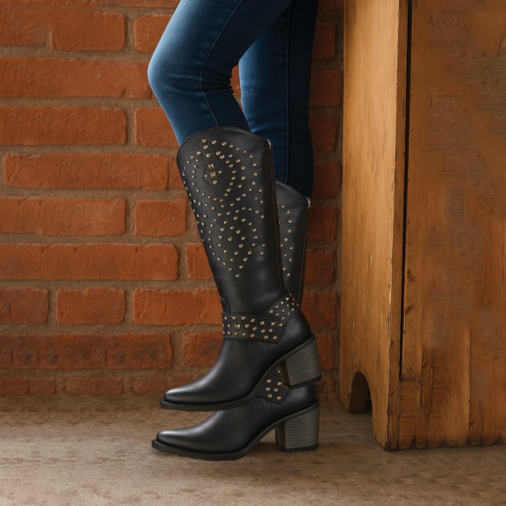 Nicole | Timeless Studded Western Knee High Boots