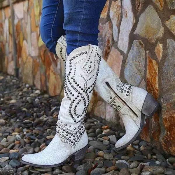Nicole | Timeless Studded Western Knee High Boots