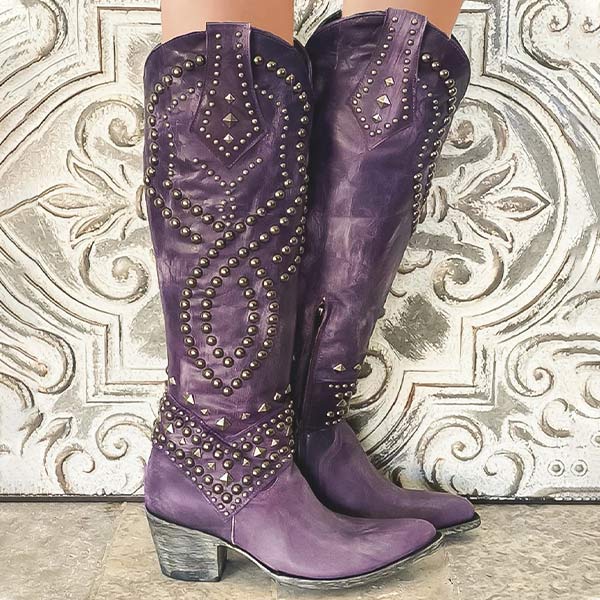 Nicole | Timeless Studded Western Knee High Boots