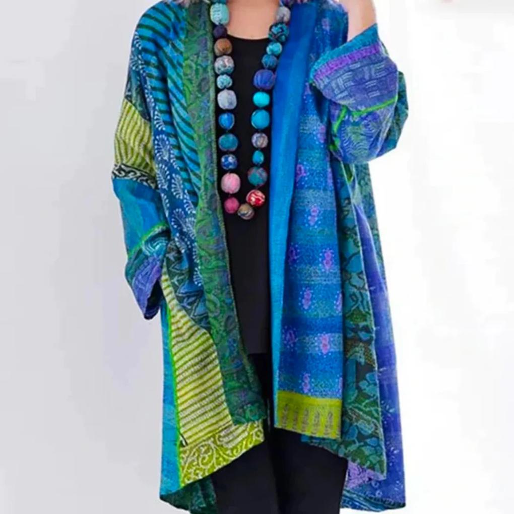 Nora | Hyggelig Oversize Striktrøje med Patchwork-mønster