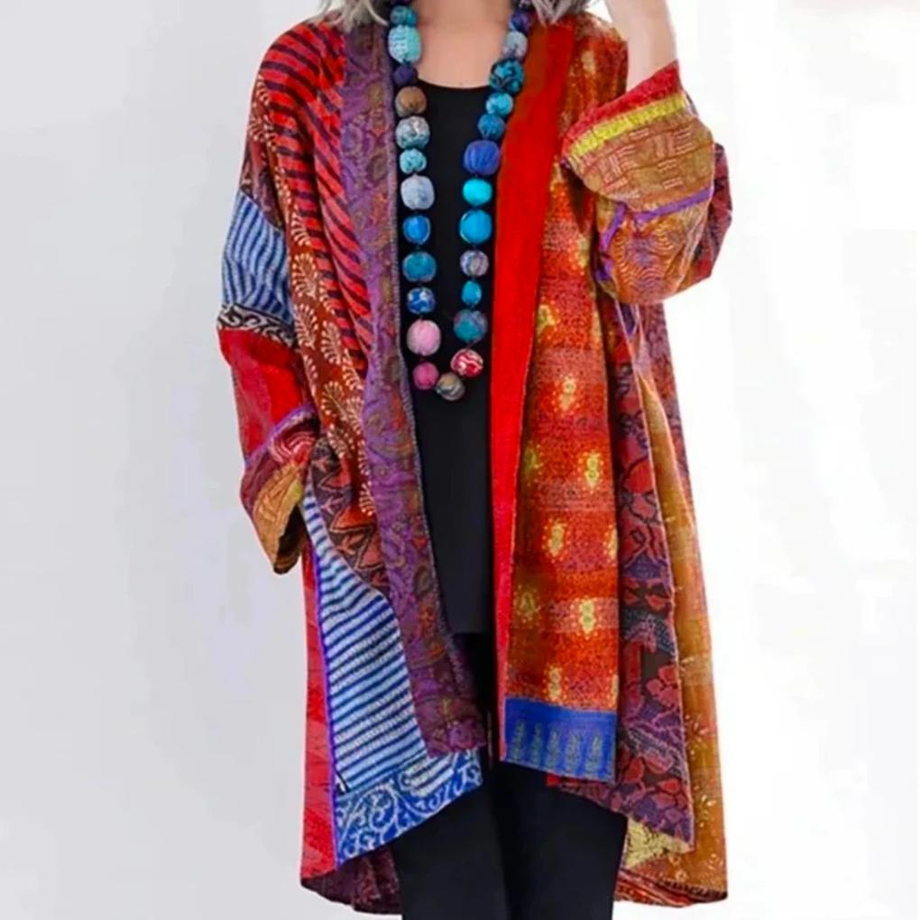 Nora | Hyggelig Oversize Striktrøje med Patchwork-mønster