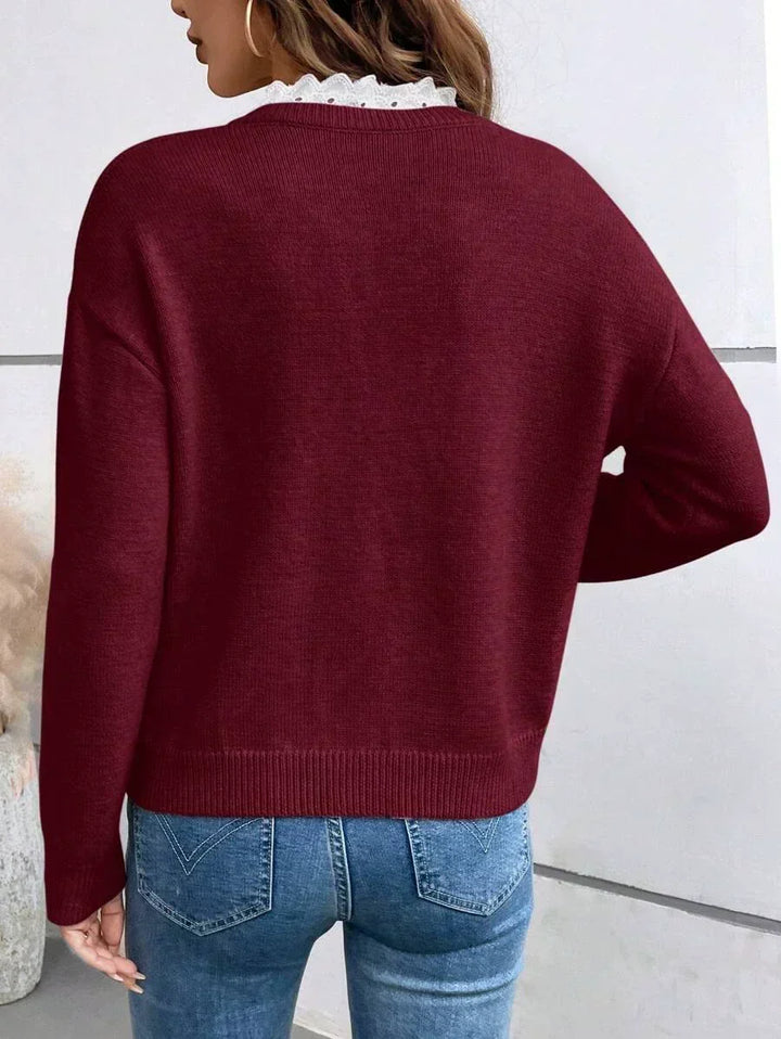 Olivia | Effortless Lace Trim V-Neck Knit Sweater
