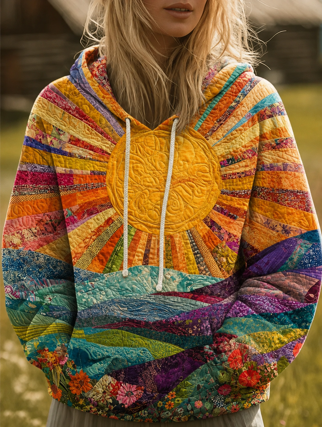 Pamela | Effortless Quilted Patchwork Oversized Pullover Hoodie