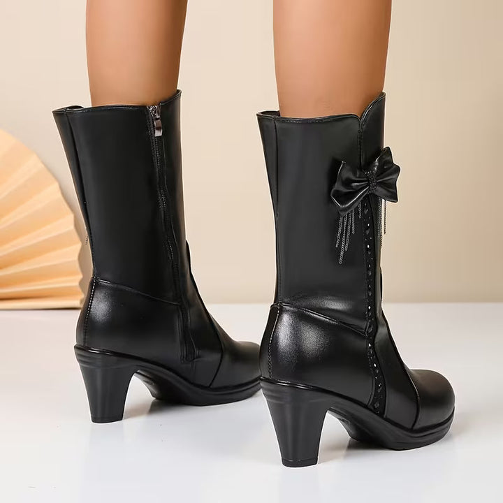Patricia | Bow Detail Mid-Calf Block Heel Winter Boots