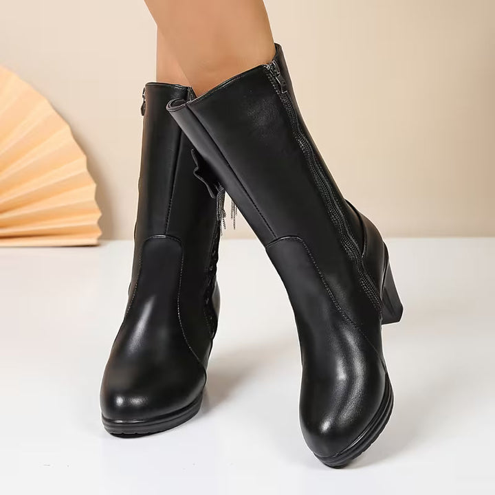 Patricia | Bow Detail Mid-Calf Block Heel Winter Boots